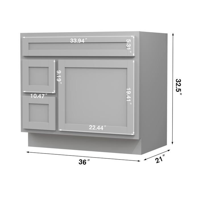36" Bathroom Vanity Cabinet, Solid Wood Single Shutter Doors 2 - Extension Drawers Bathroom Sink Cabinet - HomeBeyond