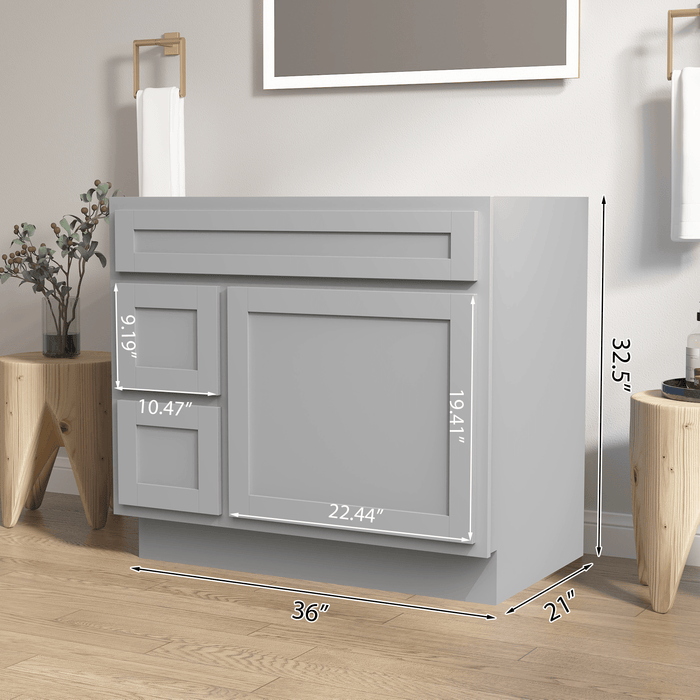 36" Bathroom Vanity Cabinet, Solid Wood Single Shutter Doors 2 - Extension Drawers Bathroom Sink Cabinet - HomeBeyond