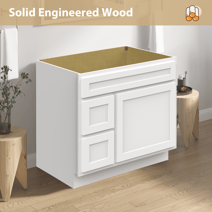 36" Bathroom Vanity Cabinet, Solid Wood Single Shutter Doors 2 - Extension Drawers Bathroom Sink Cabinet - HomeBeyond