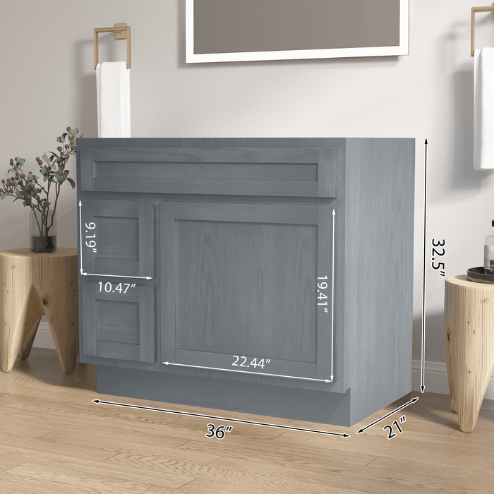 36" Bathroom Vanity Cabinet, Solid Wood Single Shutter Doors 2 - Extension Drawers Bathroom Sink Cabinet - HomeBeyond