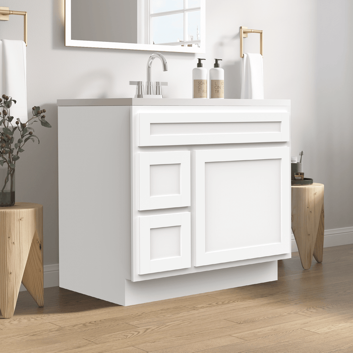 36" Bathroom Vanity Cabinet, Solid Wood Single Shutter Doors 2 - Extension Drawers Bathroom Sink Cabinet - HomeBeyond