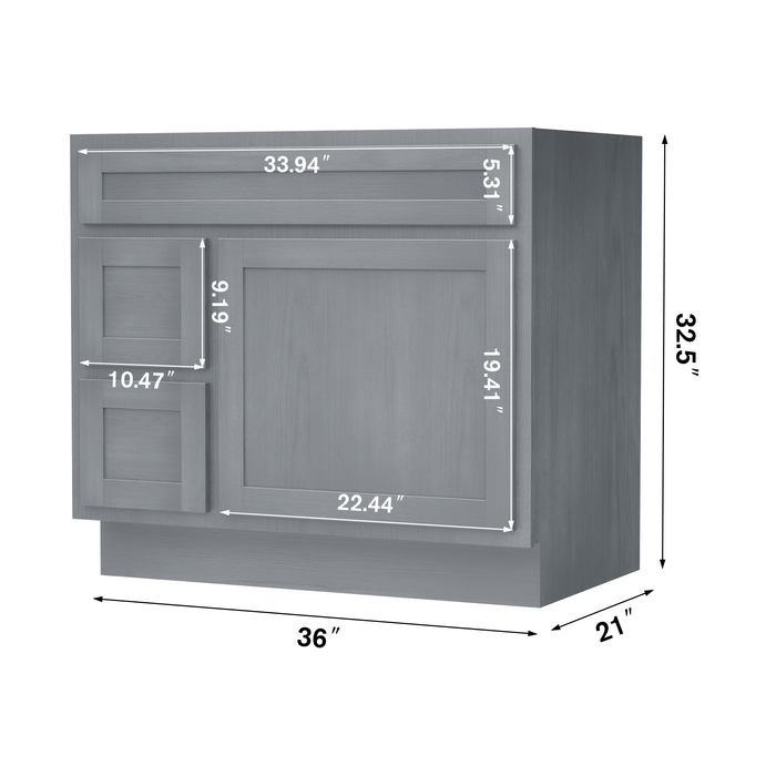 36" Bathroom Vanity Cabinet, Solid Wood Single Shutter Doors 2 - Extension Drawers Bathroom Sink Cabinet - HomeBeyond