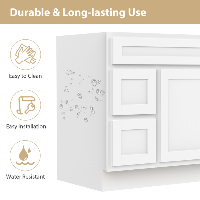 36" Bathroom Vanity Cabinet, Solid Wood Single Shutter Doors 2 - Extension Drawers Bathroom Sink Cabinet - HomeBeyond