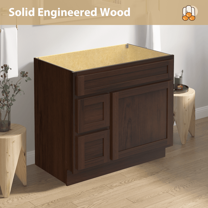 36" Bathroom Vanity Cabinet, Solid Wood Single Shutter Doors 2 - Extension Drawers Bathroom Sink Cabinet - HomeBeyond