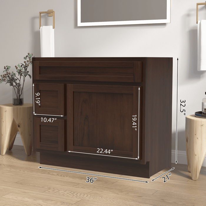 36" Bathroom Vanity Cabinet, Solid Wood Single Shutter Doors 2 - Extension Drawers Bathroom Sink Cabinet - HomeBeyond