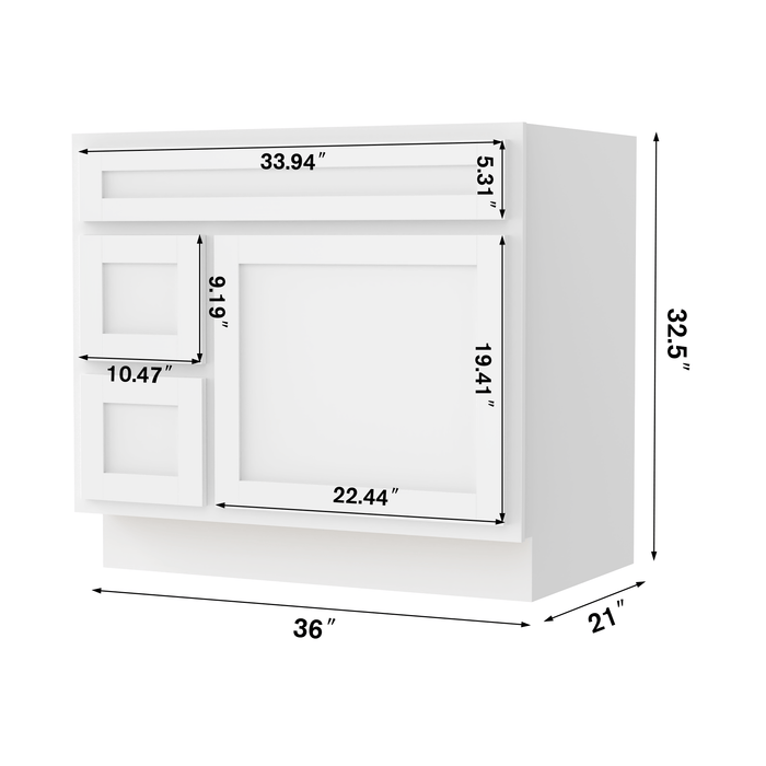 36" Bathroom Vanity Cabinet, Solid Wood Single Shutter Doors 2 - Extension Drawers Bathroom Sink Cabinet - HomeBeyond