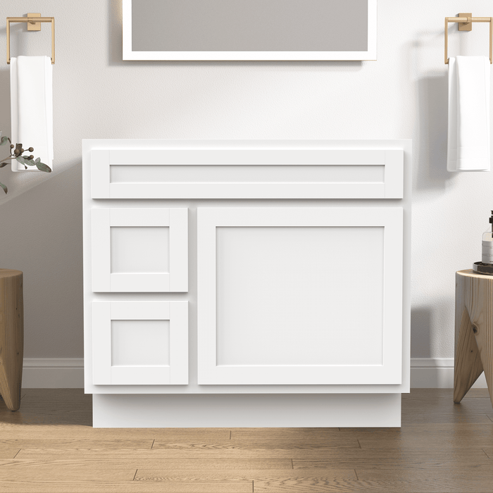 36" Bathroom Vanity Cabinet, Solid Wood Single Shutter Doors 2 - Extension Drawers Bathroom Sink Cabinet - HomeBeyond