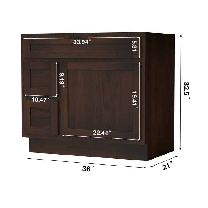 36" Bathroom Vanity Cabinet, Solid Wood Single Shutter Doors 2 - Extension Drawers Bathroom Sink Cabinet - HomeBeyond