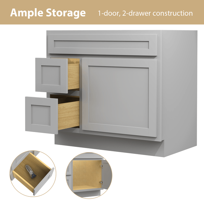 36" Bathroom Vanity Cabinet, Solid Wood Single Shutter Doors 2 - Extension Drawers Bathroom Sink Cabinet - HomeBeyond