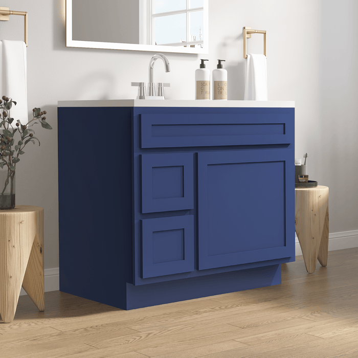 36" Bathroom Vanity Cabinet, Solid Wood Single Shutter Doors 2 - Extension Drawers Bathroom Sink Cabinet - HomeBeyond