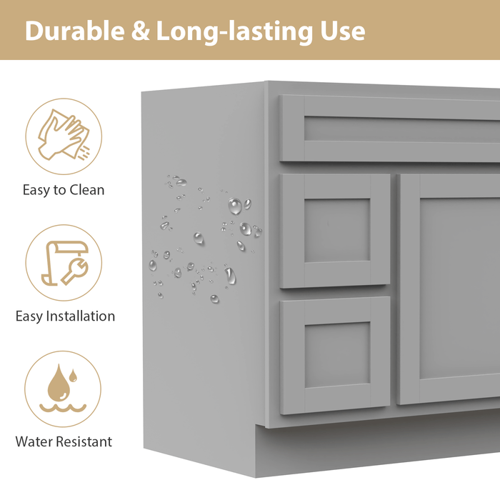 36" Bathroom Vanity Cabinet, Solid Wood Single Shutter Doors 2 - Extension Drawers Bathroom Sink Cabinet - HomeBeyond