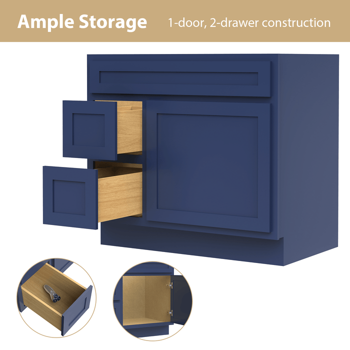 36" Bathroom Vanity Cabinet, Solid Wood Single Shutter Doors 2 - Extension Drawers Bathroom Sink Cabinet - HomeBeyond