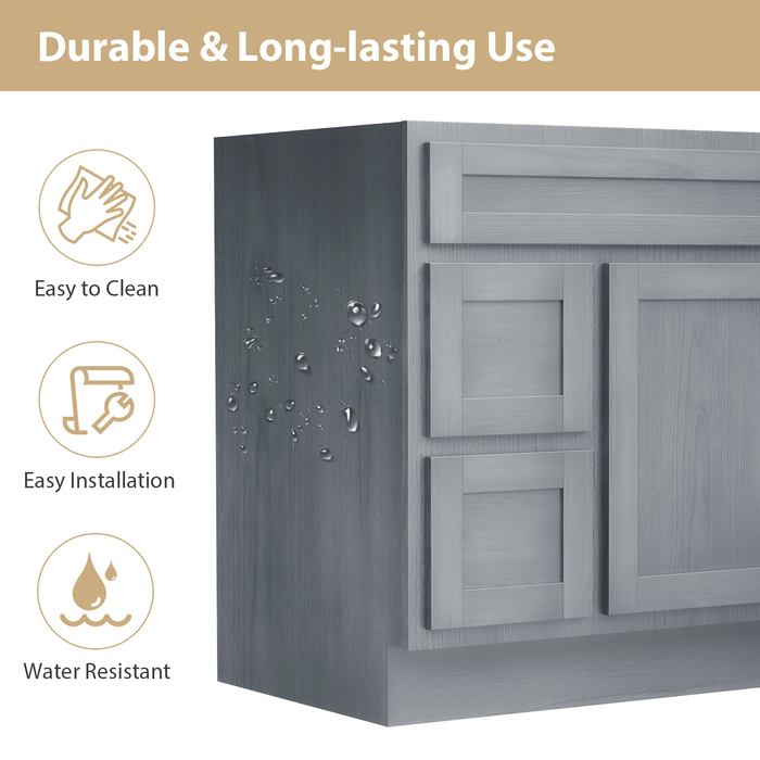 36" Bathroom Vanity Cabinet, Solid Wood Single Shutter Doors 2 - Extension Drawers Bathroom Sink Cabinet - HomeBeyond