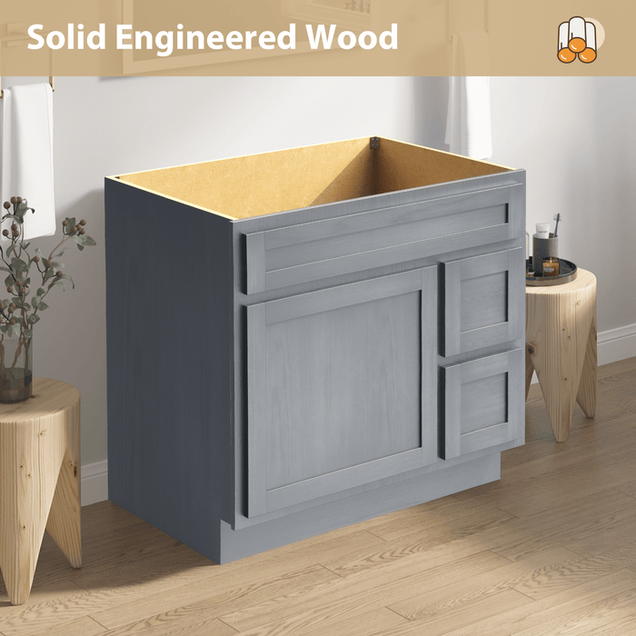 36" Bathroom Vanity Cabinet with Two Drawers, Solid Wood Single Shutter Door and 2 Extension Drawers Bathroom Floor Cabinet - HomeBeyond