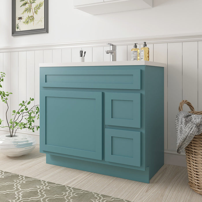 36" Bathroom Vanity Cabinet with Two Drawers, Solid Wood Single Shutter Door and 2 Extension Drawers Bathroom Floor Cabinet - HomeBeyond