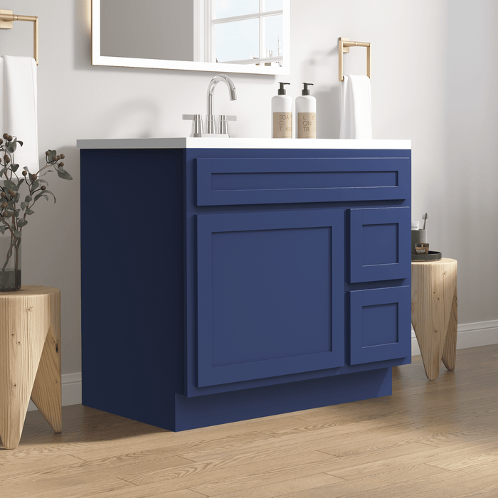 36" Bathroom Vanity Cabinet with Two Drawers, Solid Wood Single Shutter Door and 2 Extension Drawers Bathroom Floor Cabinet - HomeBeyond