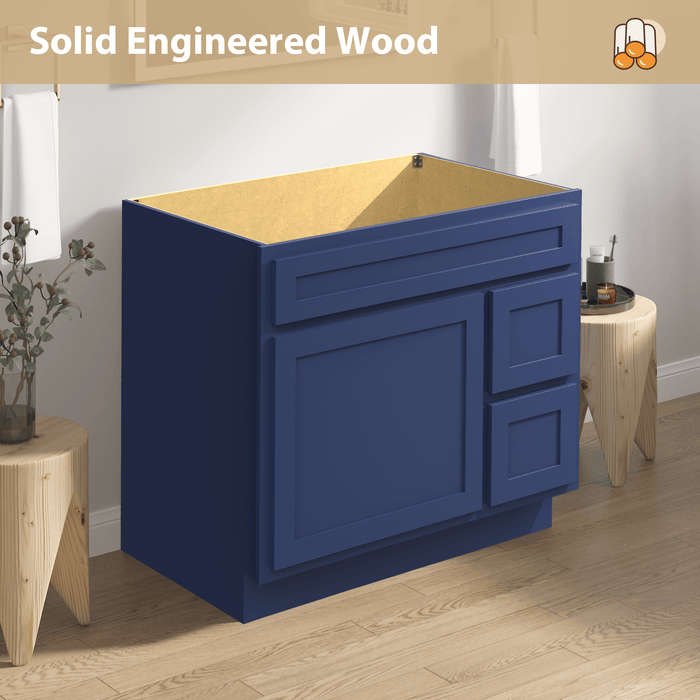 36" Bathroom Vanity Cabinet with Two Drawers, Solid Wood Single Shutter Door and 2 Extension Drawers Bathroom Floor Cabinet - HomeBeyond