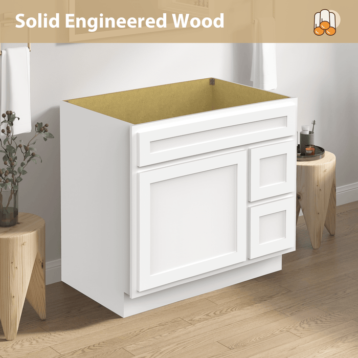 36" Bathroom Vanity Cabinet with Two Drawers, Solid Wood Single Shutter Door and 2 Extension Drawers Bathroom Floor Cabinet - HomeBeyond