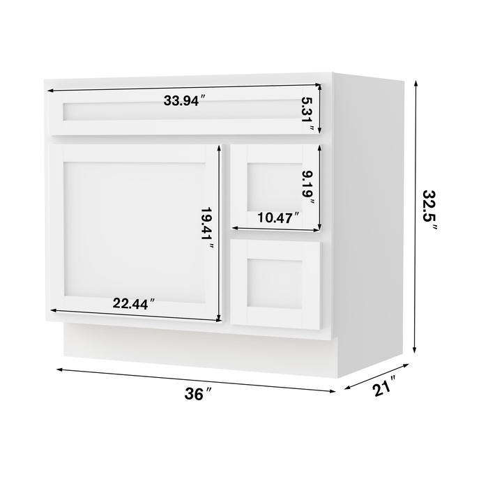 36" Bathroom Vanity Cabinet with Two Drawers, Solid Wood Single Shutter Door and 2 Extension Drawers Bathroom Floor Cabinet - HomeBeyond