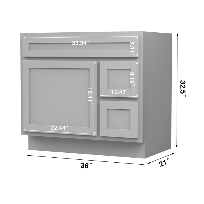 36" Bathroom Vanity Cabinet with Two Drawers, Solid Wood Single Shutter Door and 2 Extension Drawers Bathroom Floor Cabinet - HomeBeyond