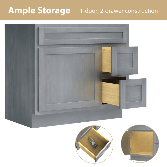 36" Bathroom Vanity Cabinet with Two Drawers, Solid Wood Single Shutter Door and 2 Extension Drawers Bathroom Floor Cabinet - HomeBeyond