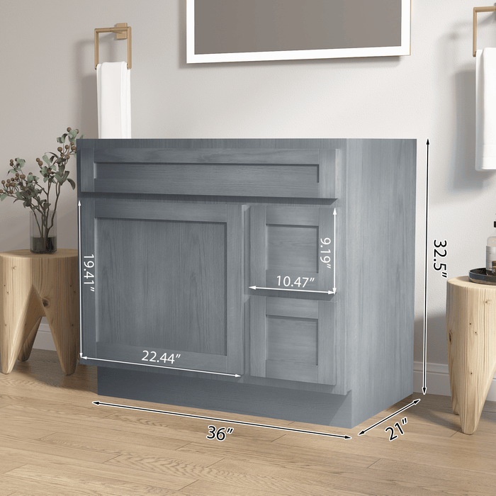 36" Bathroom Vanity Cabinet with Two Drawers, Solid Wood Single Shutter Door and 2 Extension Drawers Bathroom Floor Cabinet - HomeBeyond