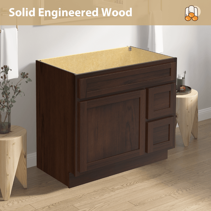 36" Bathroom Vanity Cabinet with Two Drawers, Solid Wood Single Shutter Door and 2 Extension Drawers Bathroom Floor Cabinet - HomeBeyond