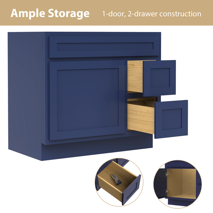 36" Bathroom Vanity Cabinet with Two Drawers, Solid Wood Single Shutter Door and 2 Extension Drawers Bathroom Floor Cabinet - HomeBeyond