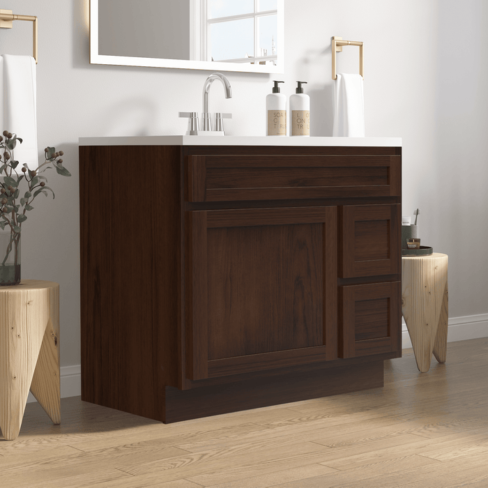 36" Bathroom Vanity Cabinet with Two Drawers, Solid Wood Single Shutter Door and 2 Extension Drawers Bathroom Floor Cabinet - HomeBeyond