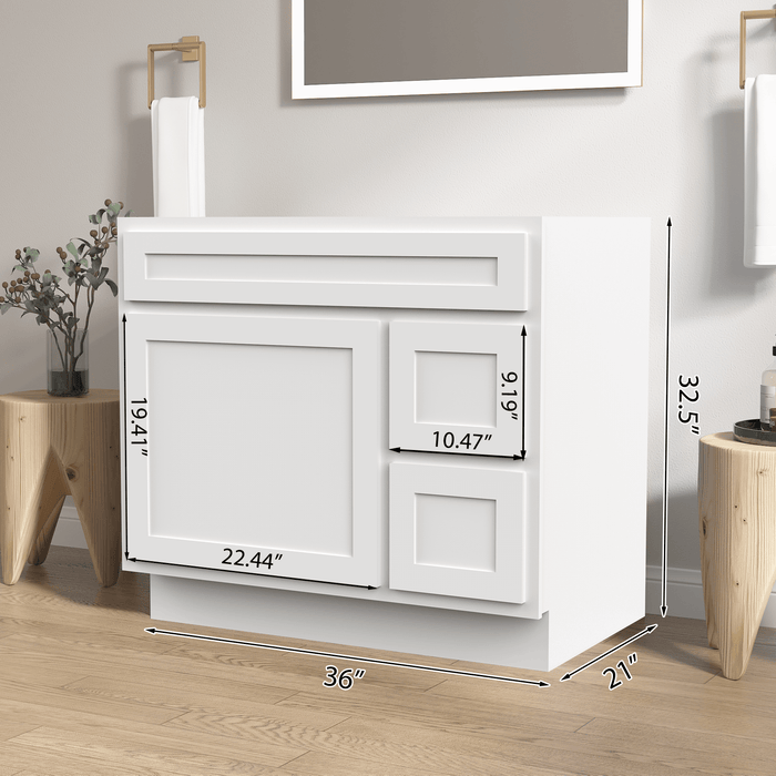 36" Bathroom Vanity Cabinet with Two Drawers, Solid Wood Single Shutter Door and 2 Extension Drawers Bathroom Floor Cabinet - HomeBeyond