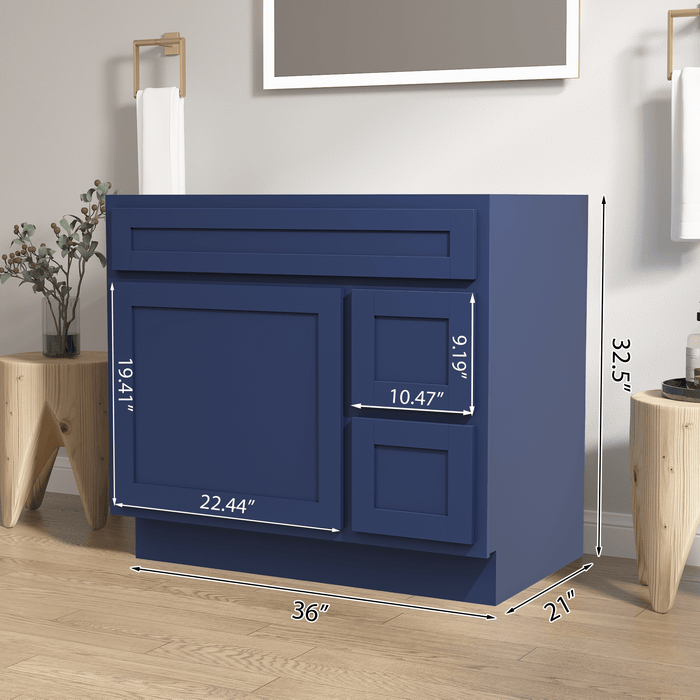 36" Bathroom Vanity Cabinet with Two Drawers, Solid Wood Single Shutter Door and 2 Extension Drawers Bathroom Floor Cabinet - HomeBeyond