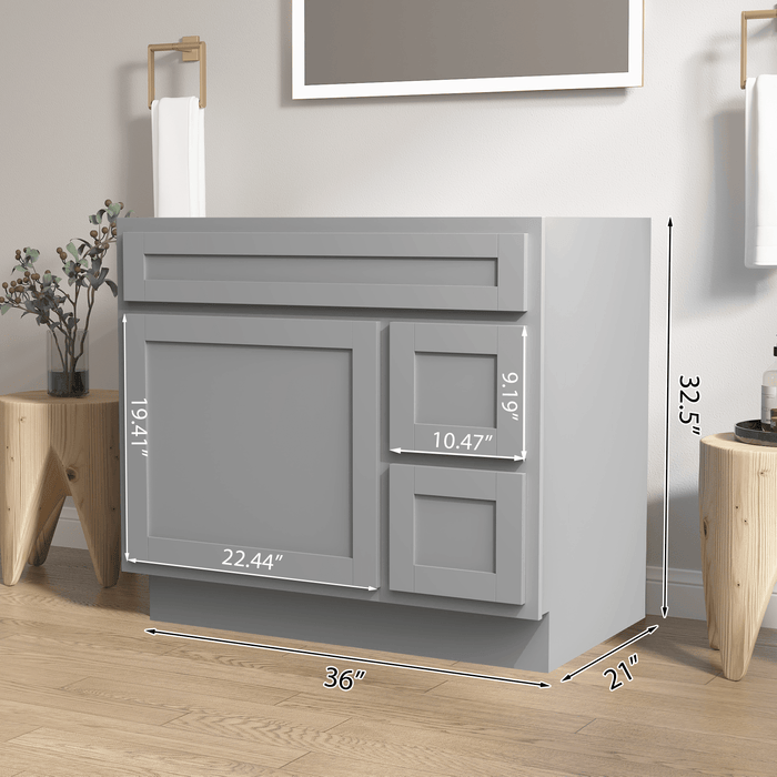 36" Bathroom Vanity Cabinet with Two Drawers, Solid Wood Single Shutter Door and 2 Extension Drawers Bathroom Floor Cabinet - HomeBeyond