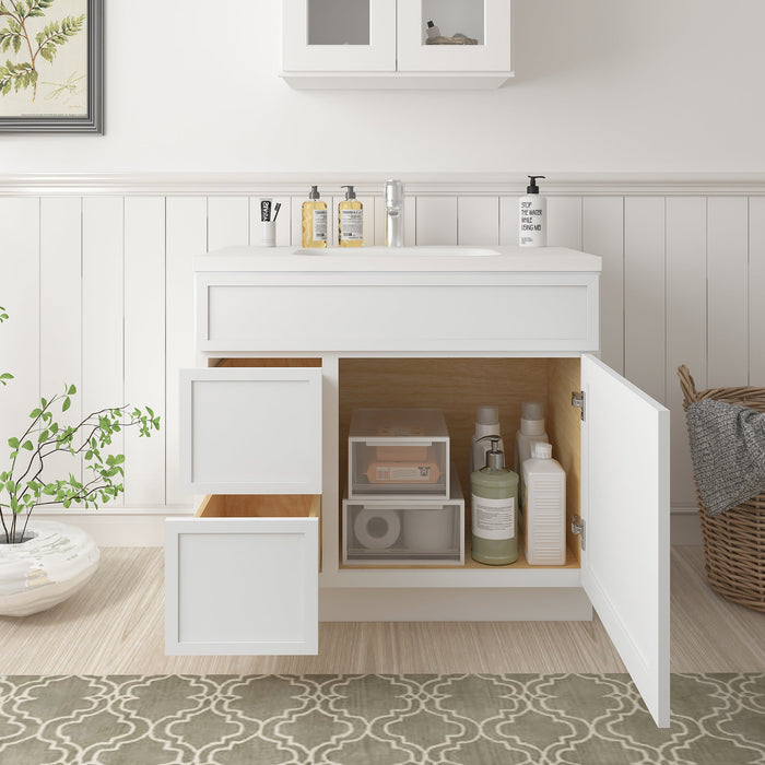 36" Birch Plywood Freestanding Single Base Storage Cabinet, With Soft Close Door - HomeBeyond