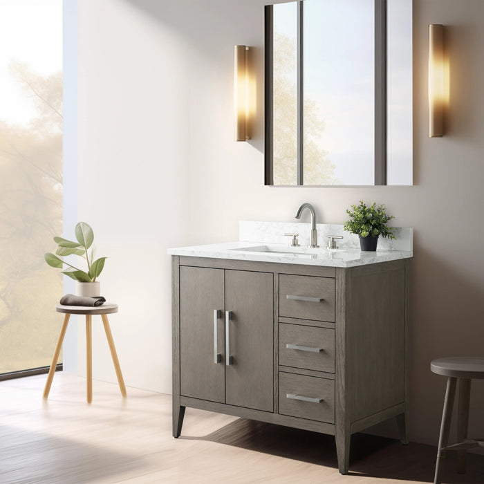 36β Single Sink Bathroom Vanity Cabinet with Engineered Marble Top - HomeBeyond