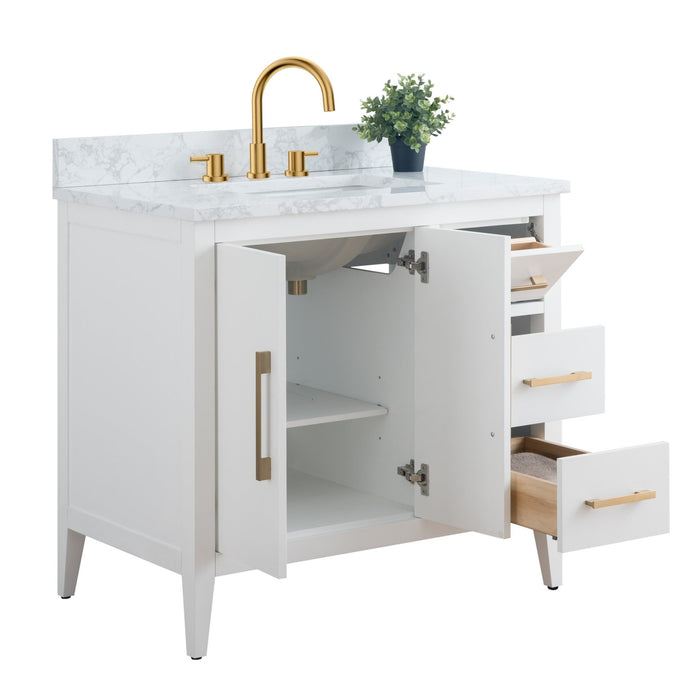 36β Single Sink Bathroom Vanity Cabinet with Engineered Marble Top - HomeBeyond