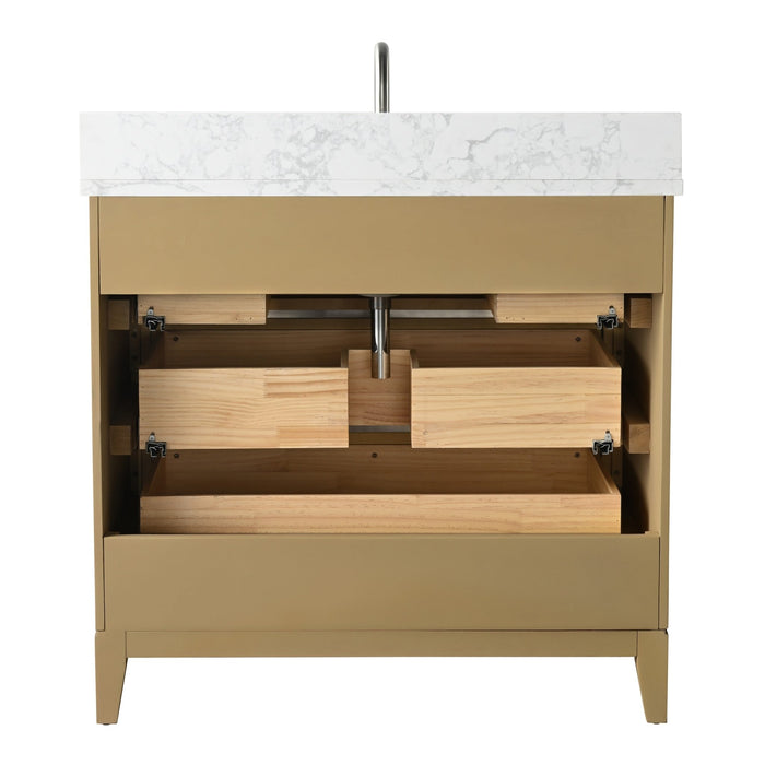 36" Single Sink Bathroom Vanity with Engineered Marble Top - HomeBeyond