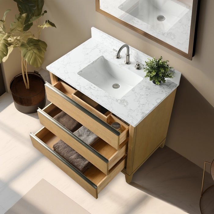 36" Single Sink Bathroom Vanity with Engineered Marble Top - HomeBeyond