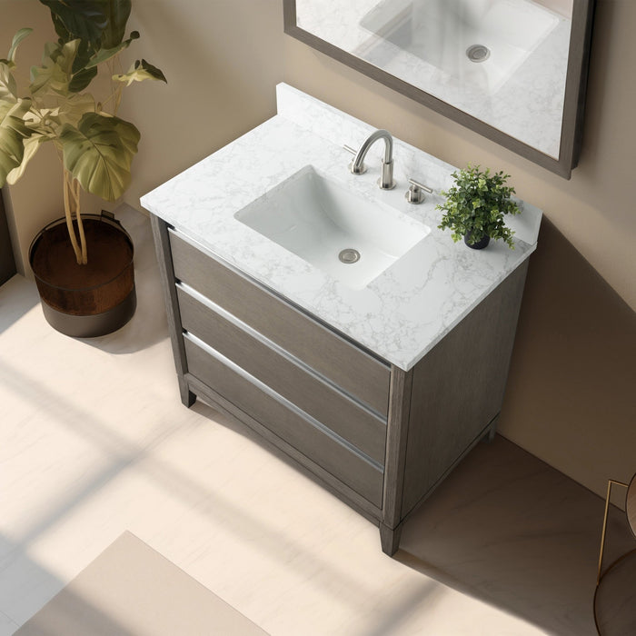 36" Single Sink Bathroom Vanity with Engineered Marble Top - HomeBeyond