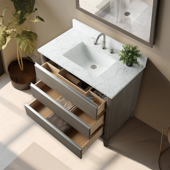 36" Single Sink Bathroom Vanity with Engineered Marble Top - HomeBeyond