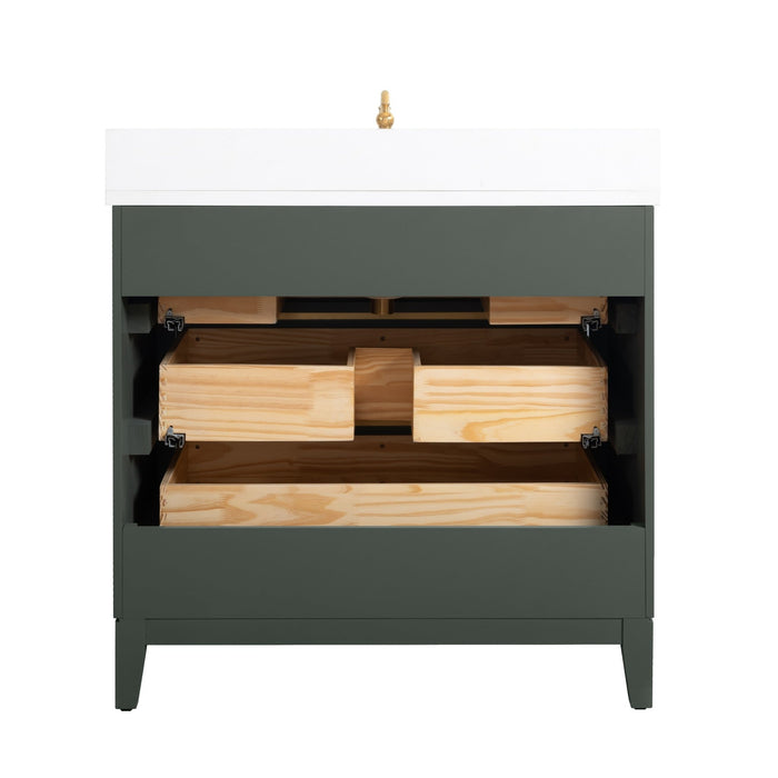36" Single Sink Bathroom Vanity with Engineered Marble Top - HomeBeyond