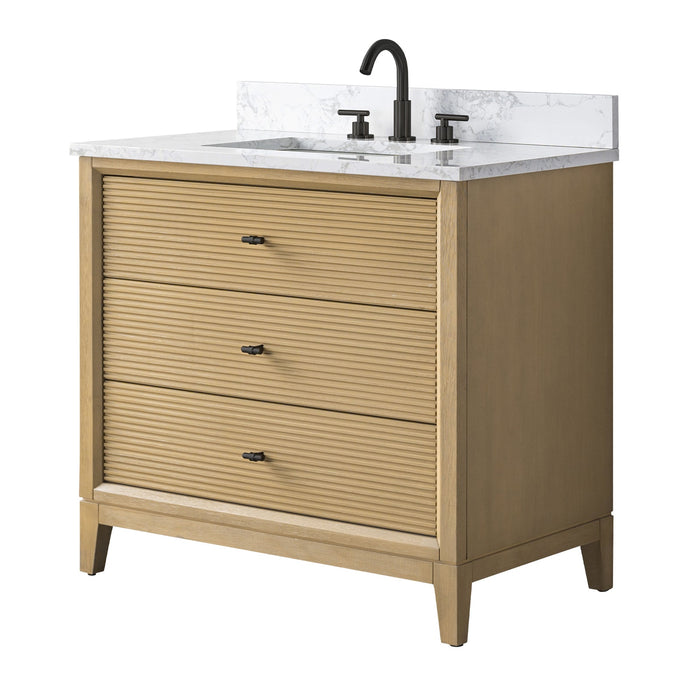 36" Single Sink Freestanding Bath Vanity Cabinet with White Engineered Marble Top - HomeBeyond