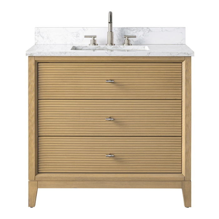 36" Single Sink Freestanding Bath Vanity Cabinet with White Engineered Marble Top - HomeBeyond