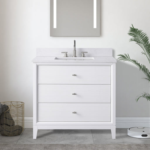36" Single Sink Freestanding Bath Vanity Cabinet with White Engineered Marble Top - HomeBeyond