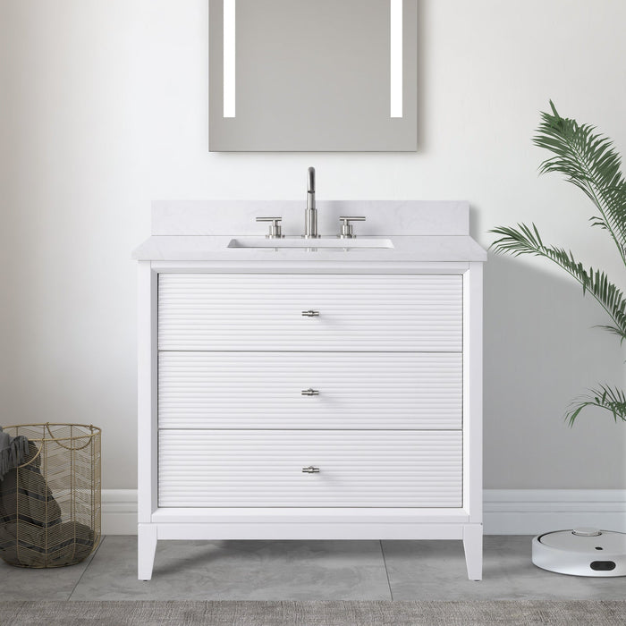 36" Single Sink Freestanding Bath Vanity Cabinet with White Engineered Marble Top - HomeBeyond