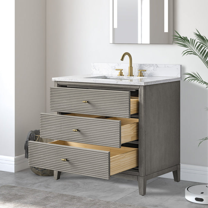 36" Single Sink Freestanding Bath Vanity Cabinet with White Engineered Marble Top - HomeBeyond