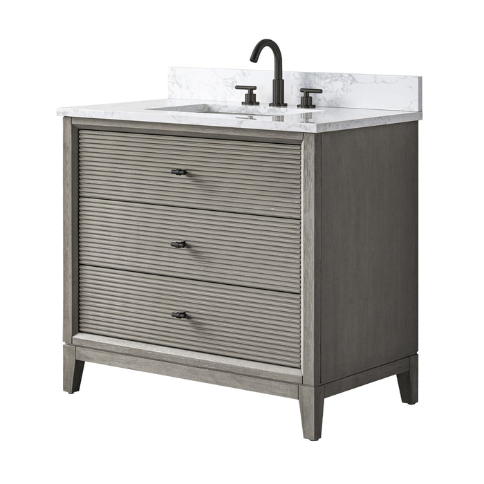 36" Single Sink Freestanding Bath Vanity Cabinet with White Engineered Marble Top - HomeBeyond
