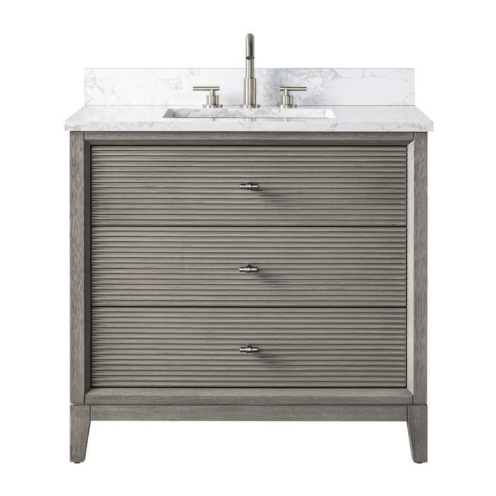 36" Single Sink Freestanding Bath Vanity Cabinet with White Engineered Marble Top - HomeBeyond