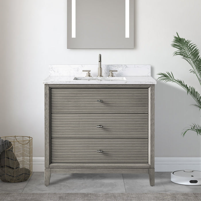 36" Single Sink Freestanding Bath Vanity Cabinet with White Engineered Marble Top - HomeBeyond