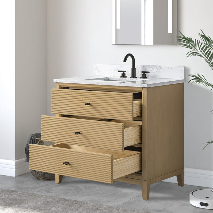 36" Single Sink Freestanding Bath Vanity Cabinet with White Engineered Marble Top - HomeBeyond