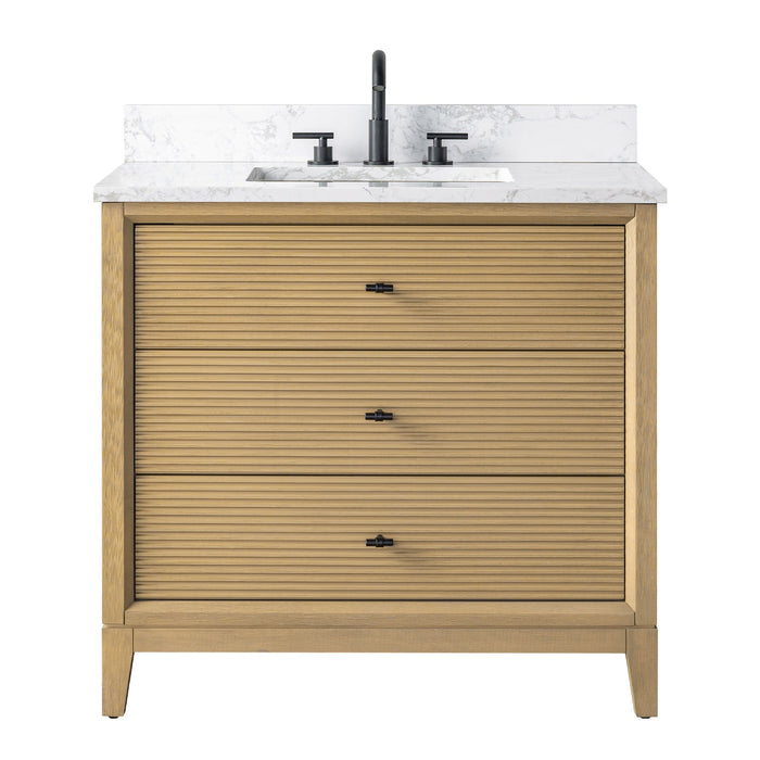 36" Single Sink Freestanding Bath Vanity Cabinet with White Engineered Marble Top - HomeBeyond